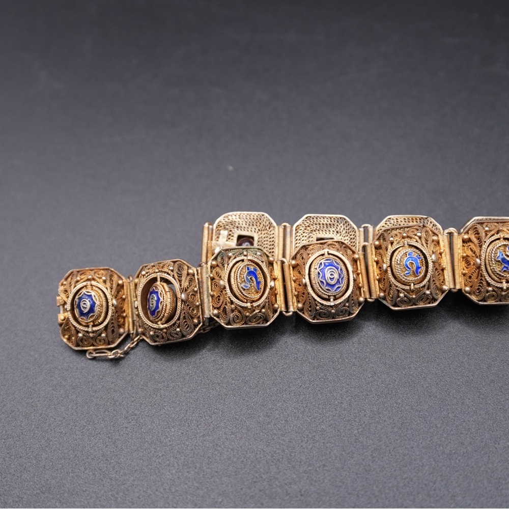 Antique Silver Filigree Bracelet with Amethyst & Enamel (Reversible Design)